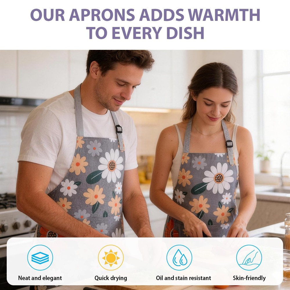 3 Pack ‌Floral Apron‌ for with Pockets, Adjustable ‌Aprons for ‌ for Kitchen ...