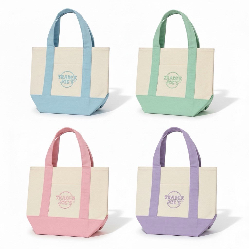 Spring 2026 Trader Joe’s Mini Pastel Canvas Tote Bag Set Of 4 IN HAND Limited