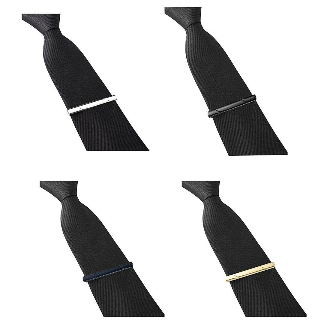 4pcs Mens Stainless Steel Tie Clip Necktie Bar Clasp Clamp Pin Gold Black Silver
