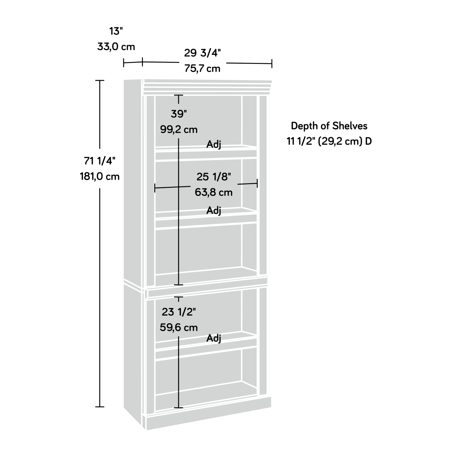 Bookcase 5 Shelf Cherry Adjustable Shelving Furniture Storage Book Bookshelf NEW