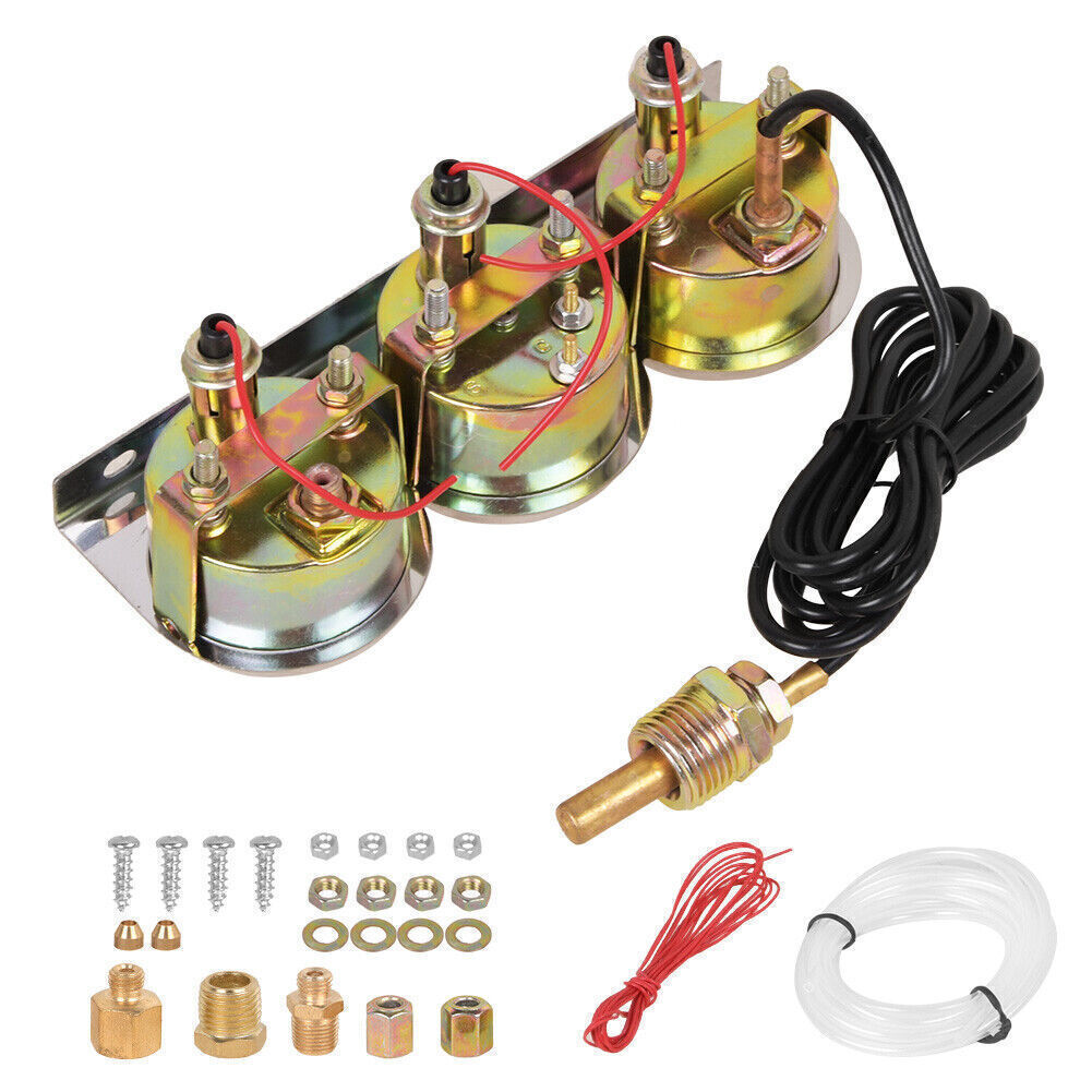 3-in-1 2" 52mm Chrome Car Triple Gauge Set Water Temp Oil Pressure Volt Meter