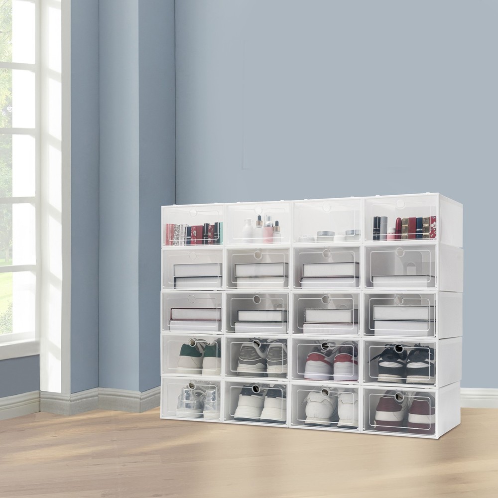 20 Pcs Shoe Box Clear Plastic Stackable Shoe Storage Foldable Shoe Containers