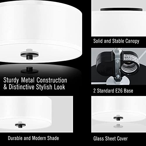 2-Light Flush Mount Ceiling Light Fixture, 12” Modern Close to Ceiling White