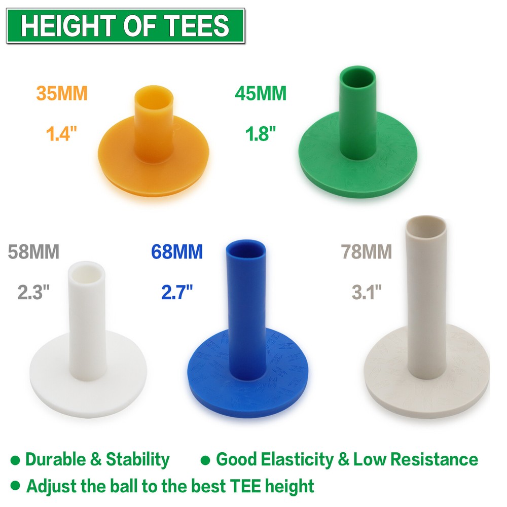 Golf Rubber Tees Driving Range 5 Pack Mixed Size for Practice Mat Colourful