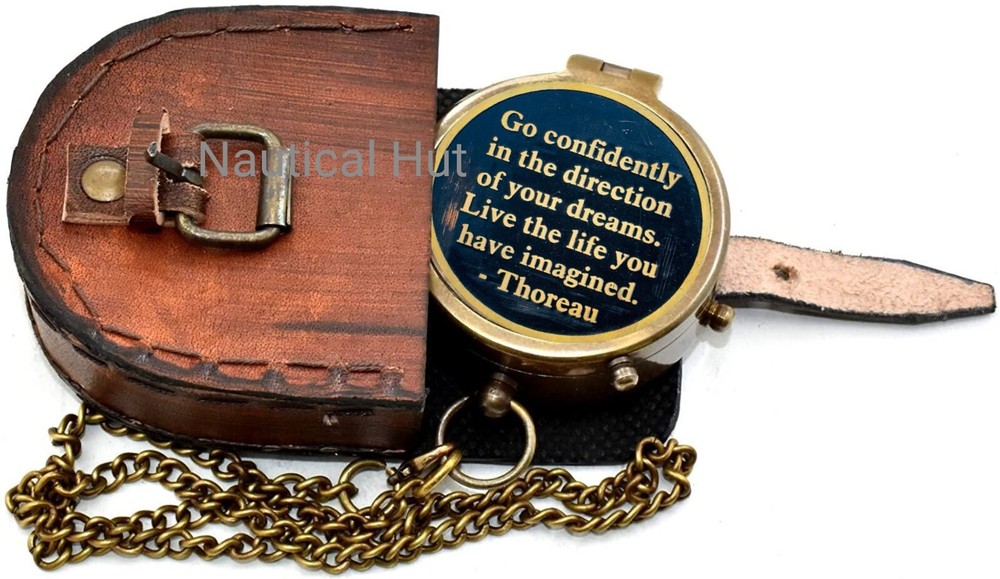 Go Confidently In The Direction Black Engraved Compass With Leather Case Gift