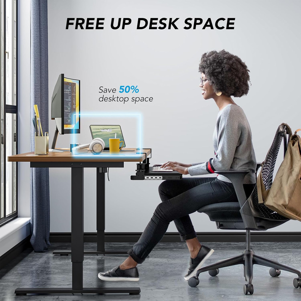 Keyboard Tray under Desk Pull Out with Extra Sturdy Adjustable C Clamp Mount Sys