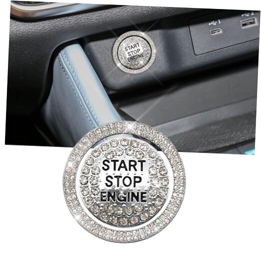 Bling Crystal Car Engine Start Ring Sticker, Push Start Button Cover, White