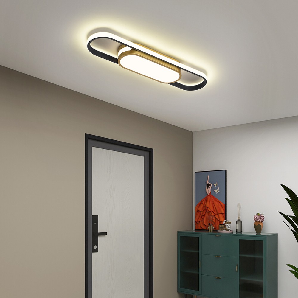 Modern Linear LED Flush Mount Ceiling Light Fixture Dimmable Ceiling Lamp+Remote