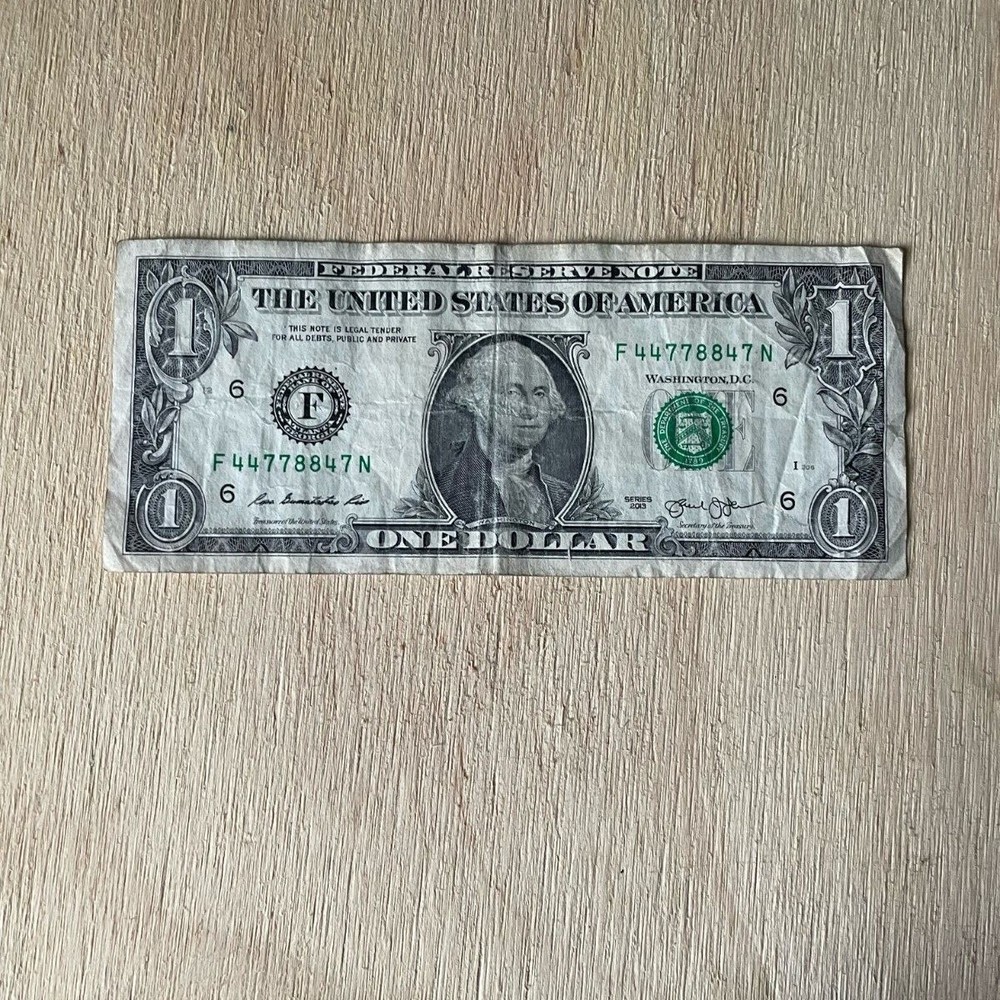 Fancy Serial Number 1 Dollar Bill Trinary. repeating doubles