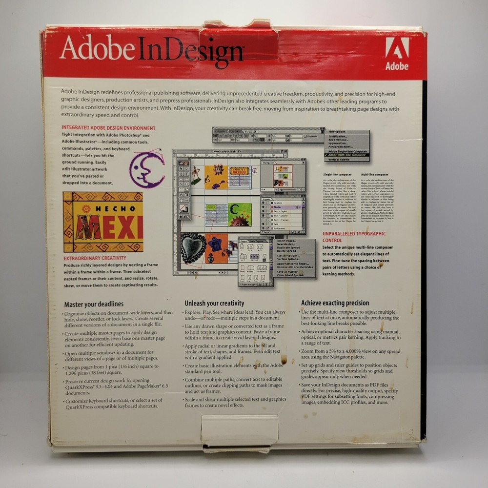 Adobe InDesign 1.0 For Macintosh Full Version Big Box Apple Computer USED READ
