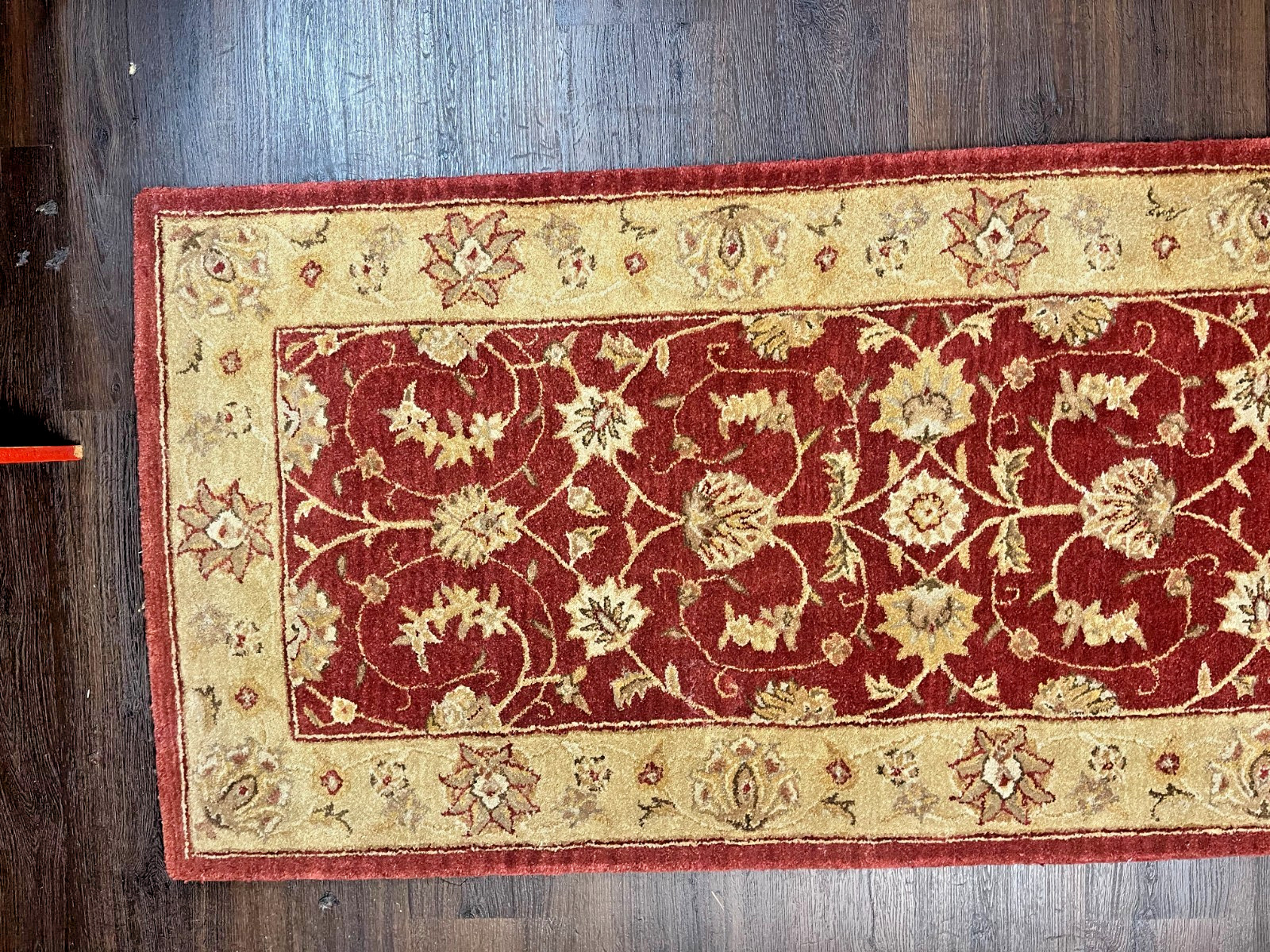 Hand Knotted Chobi Hallway Runner Rug Wool Red Beige Floral Pattern 31" x 97"