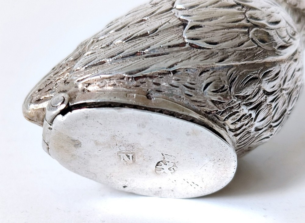 Vintage Solid 800 Silver Bird Shaped Salt Pepper Shaker Pepperette Germany c1940