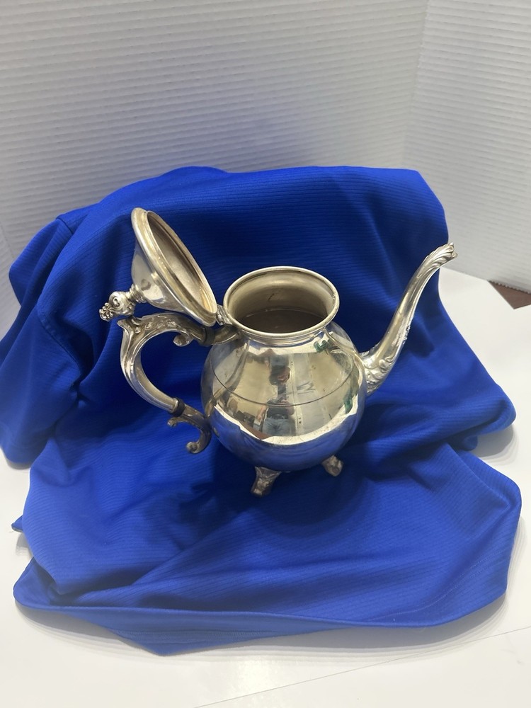 Antique Victorian Style Ornate Footed Silverplate Teapot Decorative Tableware