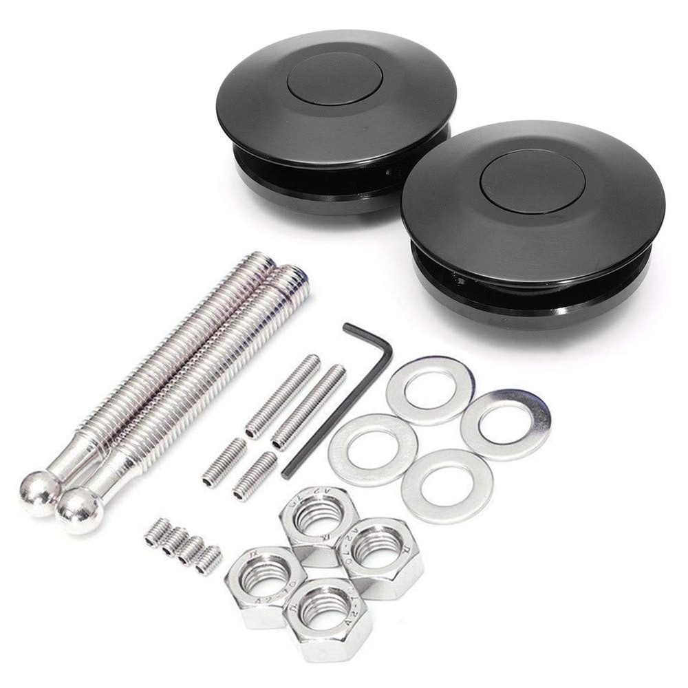 Quick Latch Hood Pins 2 Pack 2.44" Universal Push Button Quick Release Black