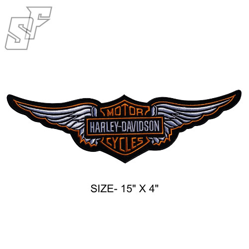 Harley-Davidson Large 15" Wing Patch White Orange Embroidered Patch Iron/Sew On
