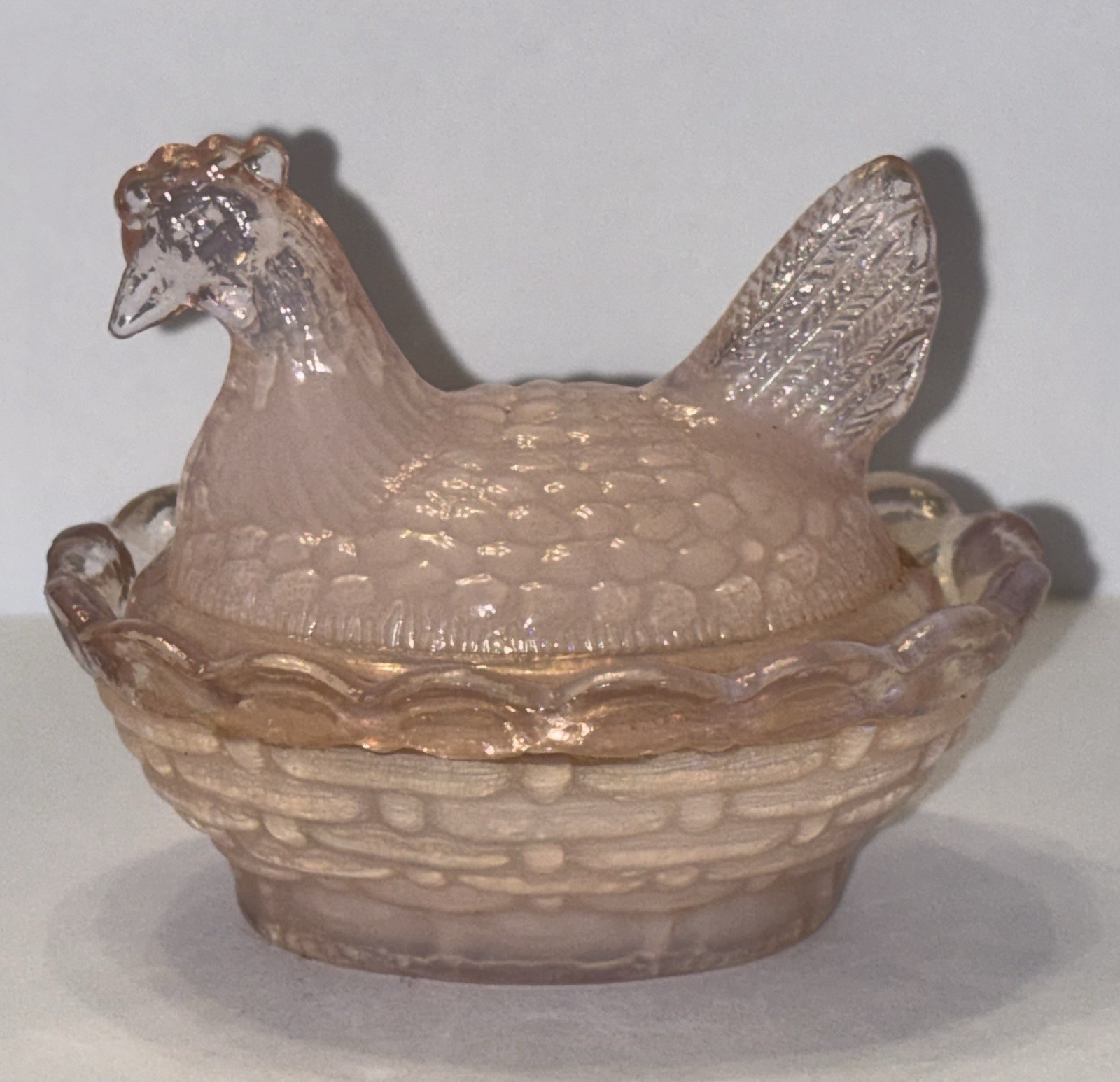Degenhart Miniature Creamy Pink Glass Hen on Nest HON Mini Opaque