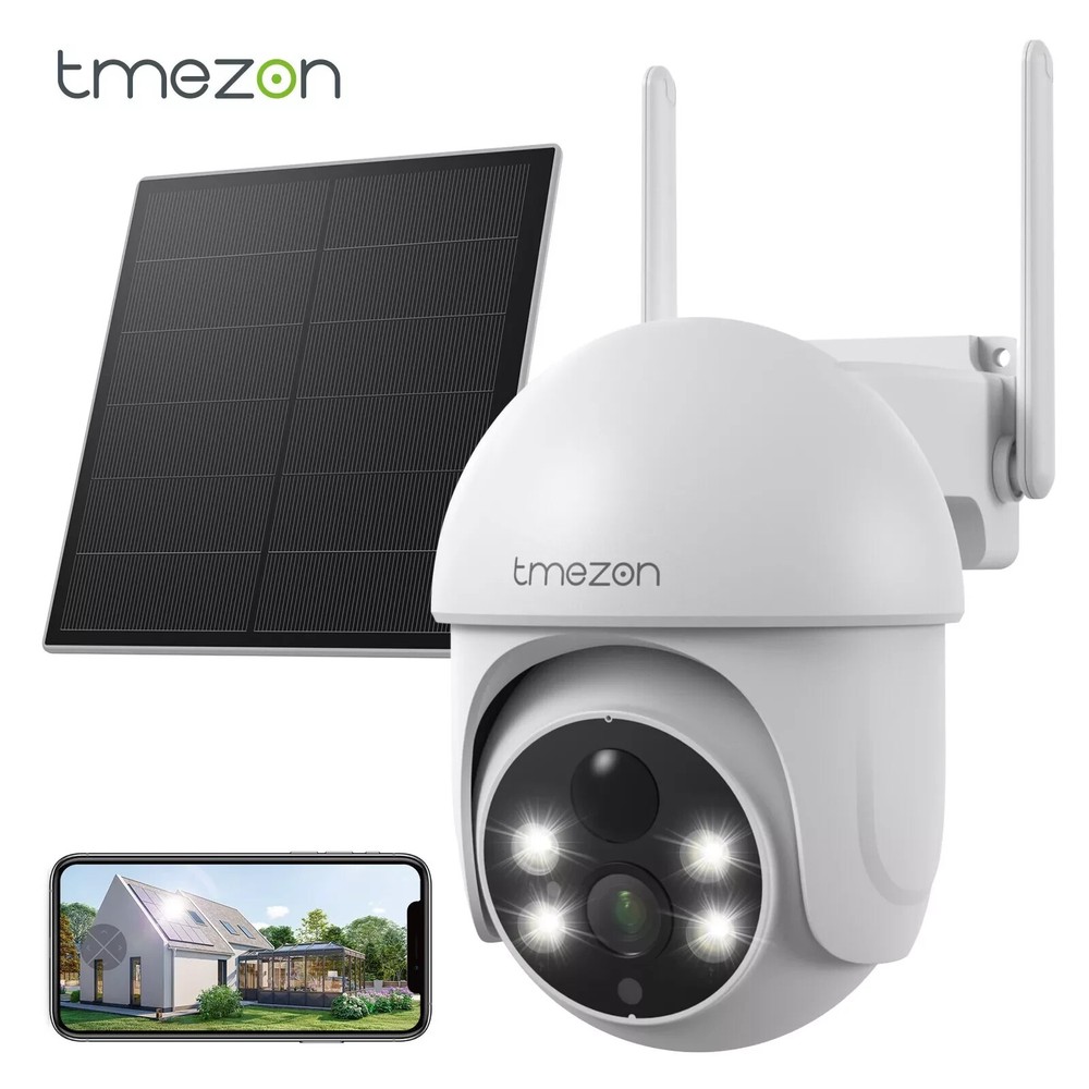 TMEZON 3MP Wireless Solar Powered Security Surveillance System Camera Night View