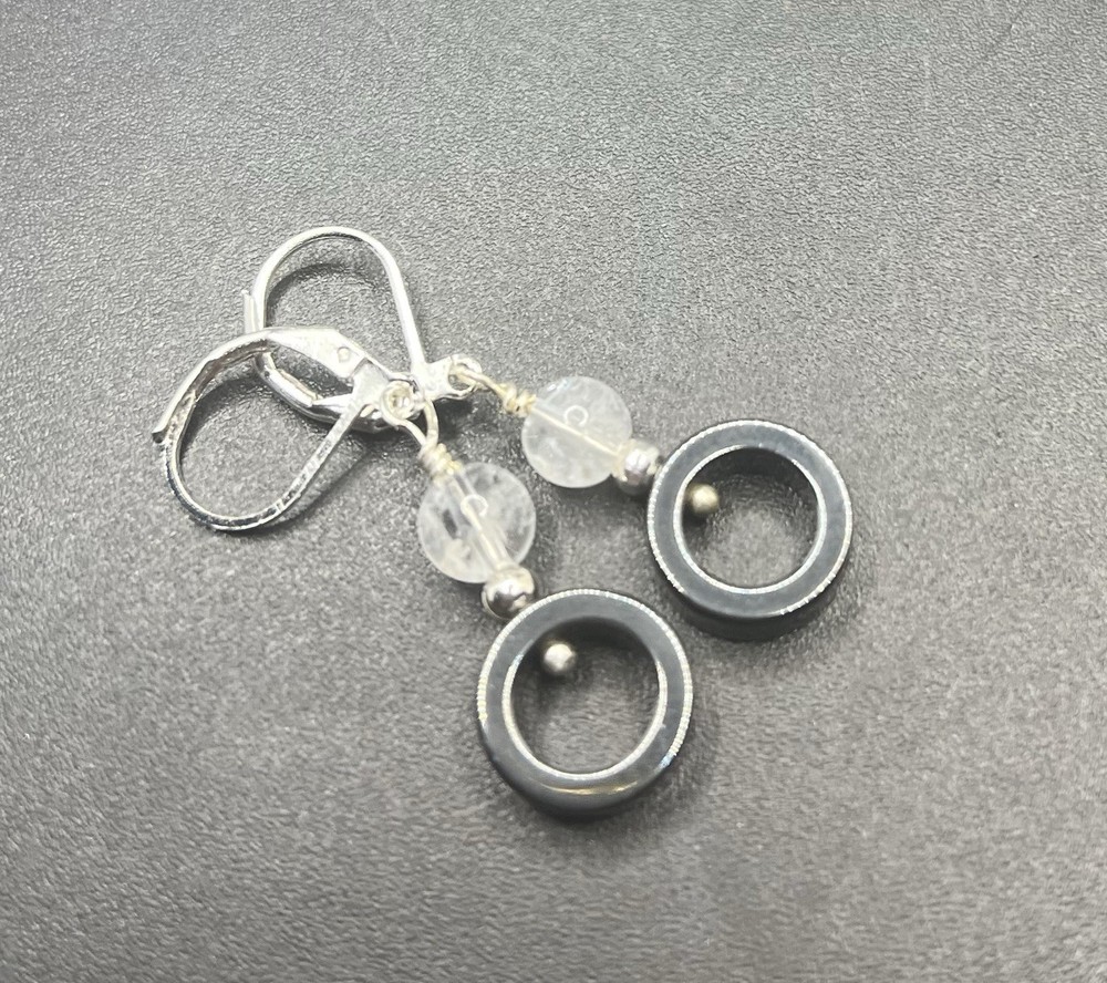 Hematite & Quartz Genuine Stone Handmade Earrings