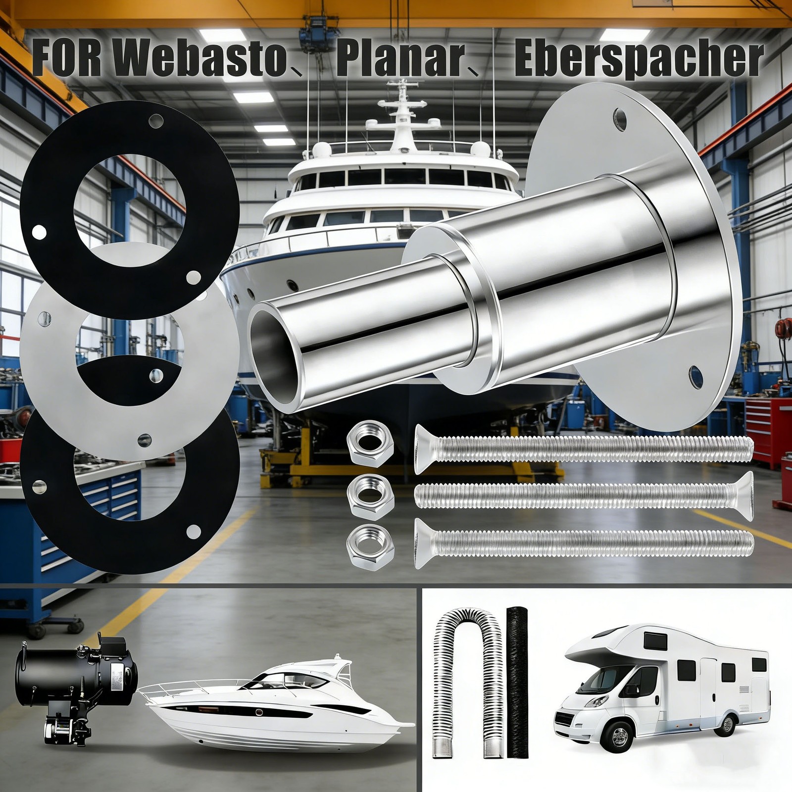 Marine Diesel Heater 24mm Thru Hull Exhaust Skin 316 Stainless Boat