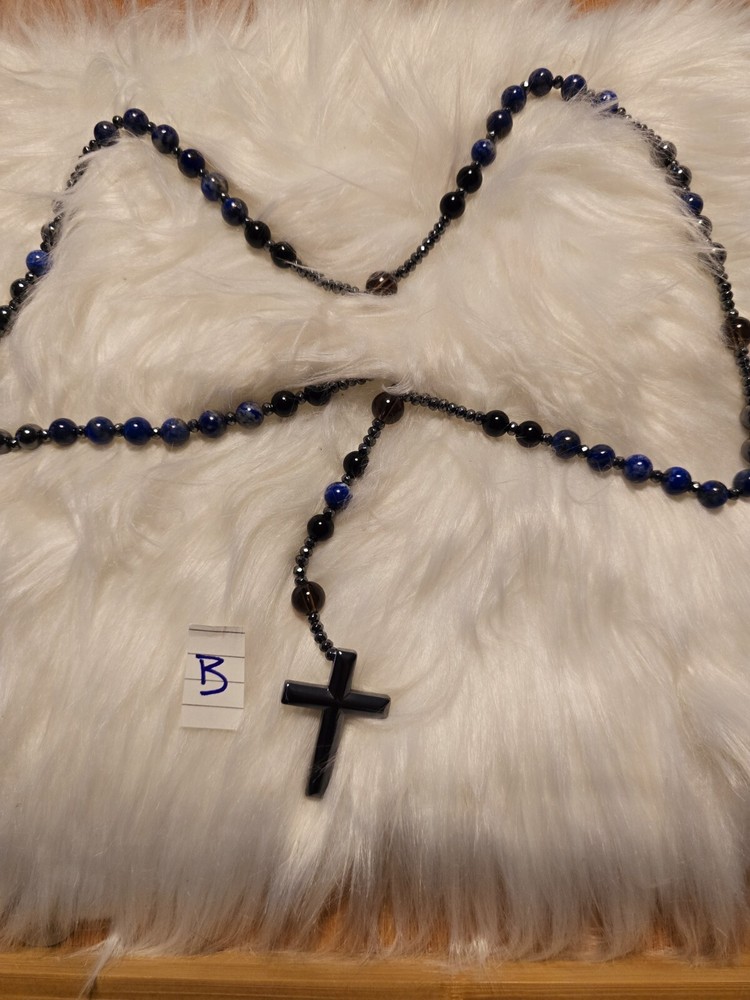 Rosary Natural Crystal Beads , Beautiful Hematite Cross ✝️
