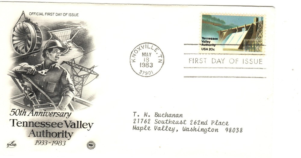 #2042 1983 FDC 20-cent TVA Artcraft