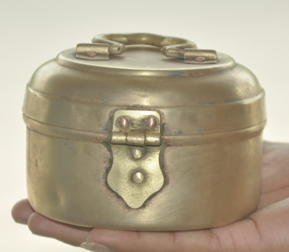 Vintage Brass Solid Handcrafted Bread Box, Rich Patina