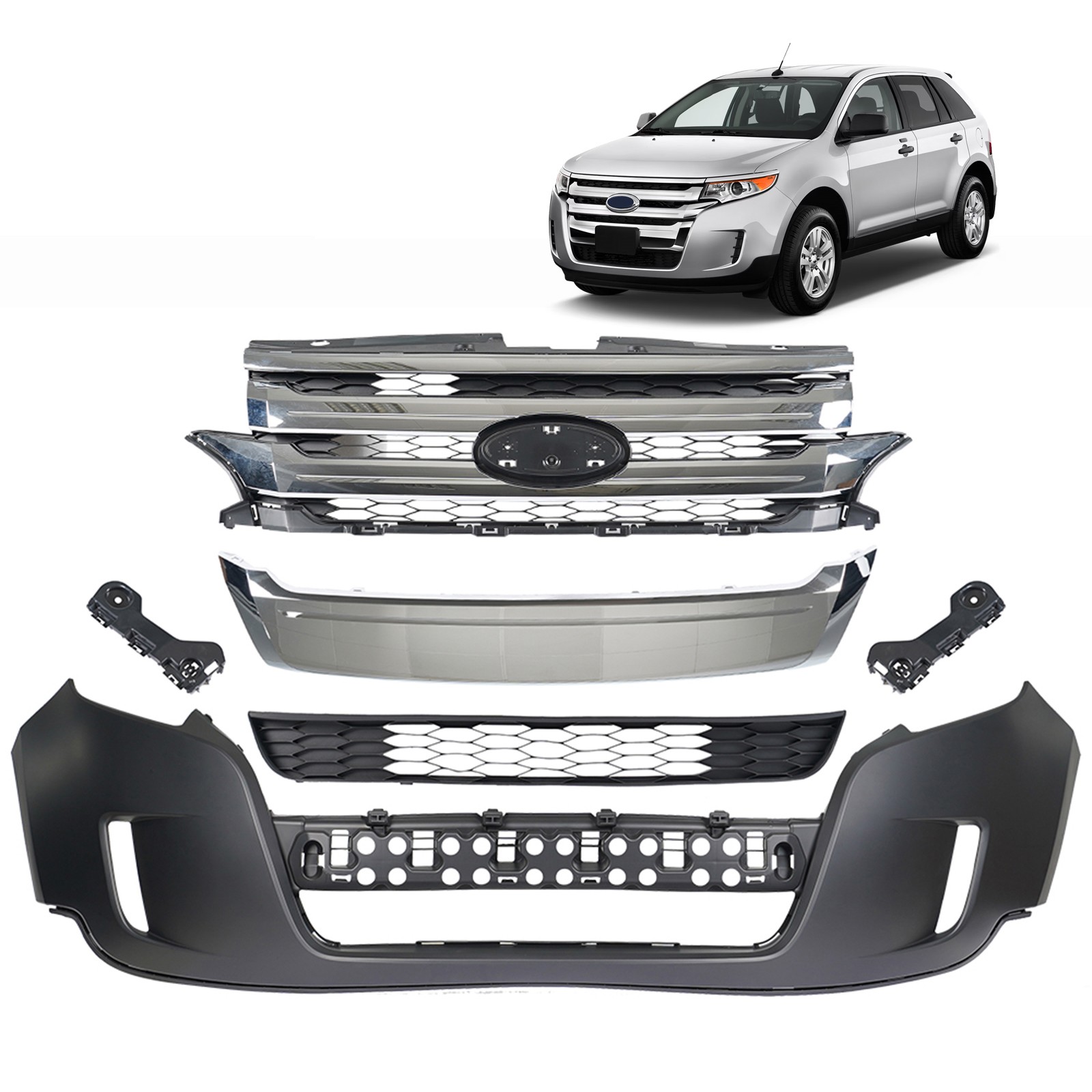 Front Bumper Cover Grille For 2011-2014 Ford Edge Complete Grill Assembly Primed
