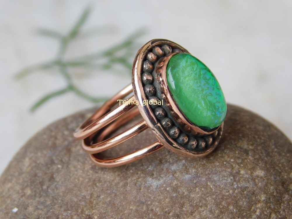 Blue Australian Triplet Opal Handcrafted Solid Copper arthritis relief ring,