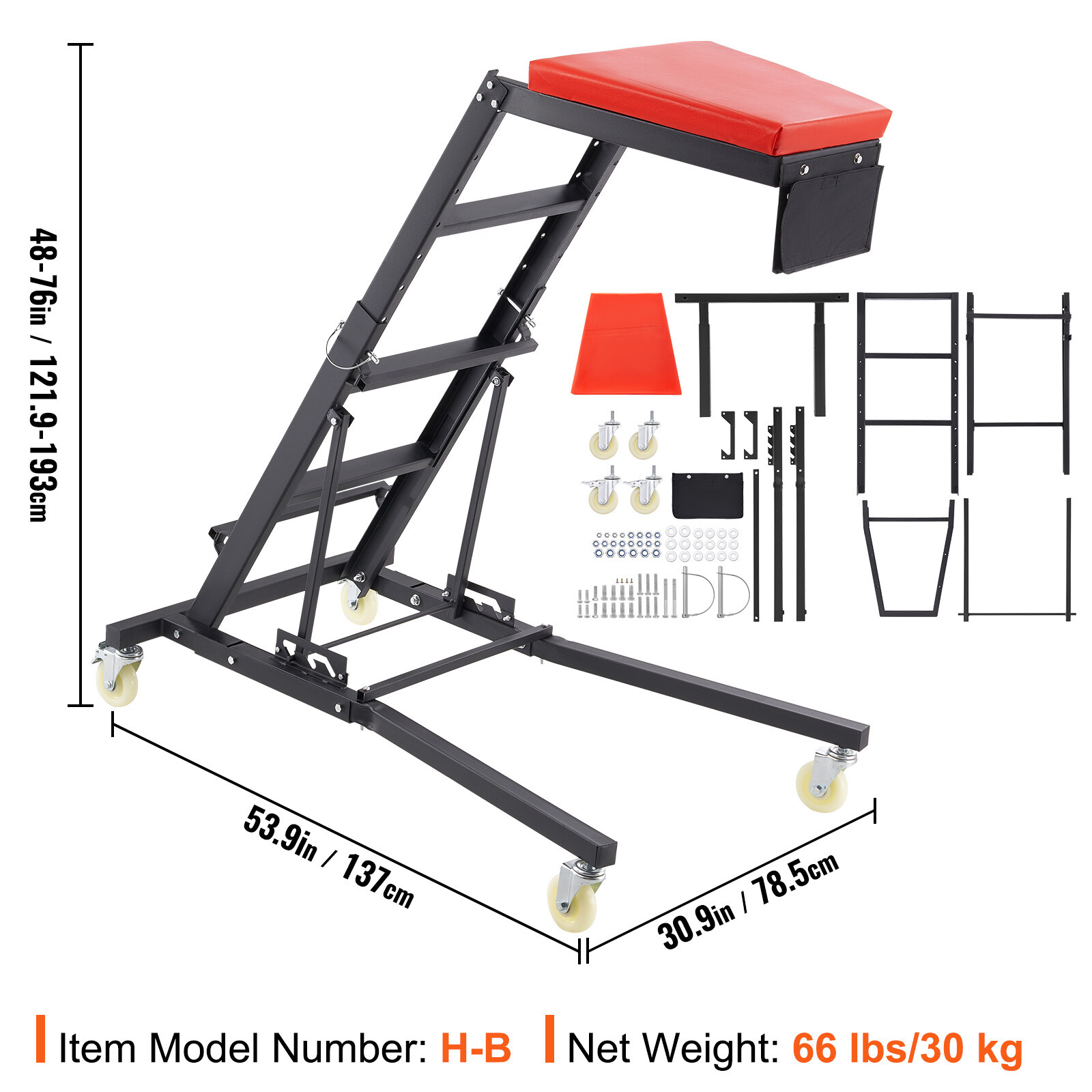 VEVOR Automotive Topside Creeper Adjustable 48"-76"400LBS Engine Movable Ladder