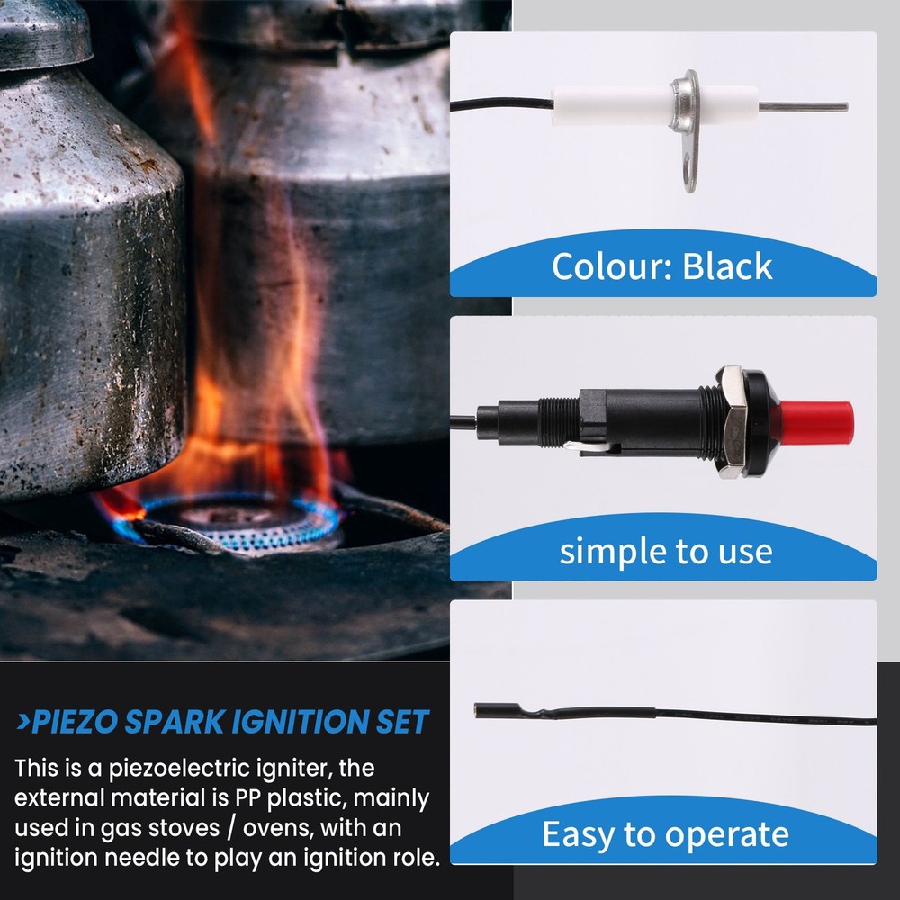Piezo Ignition Set With Cable 1000Mm Long Push Button Kitchen For9978