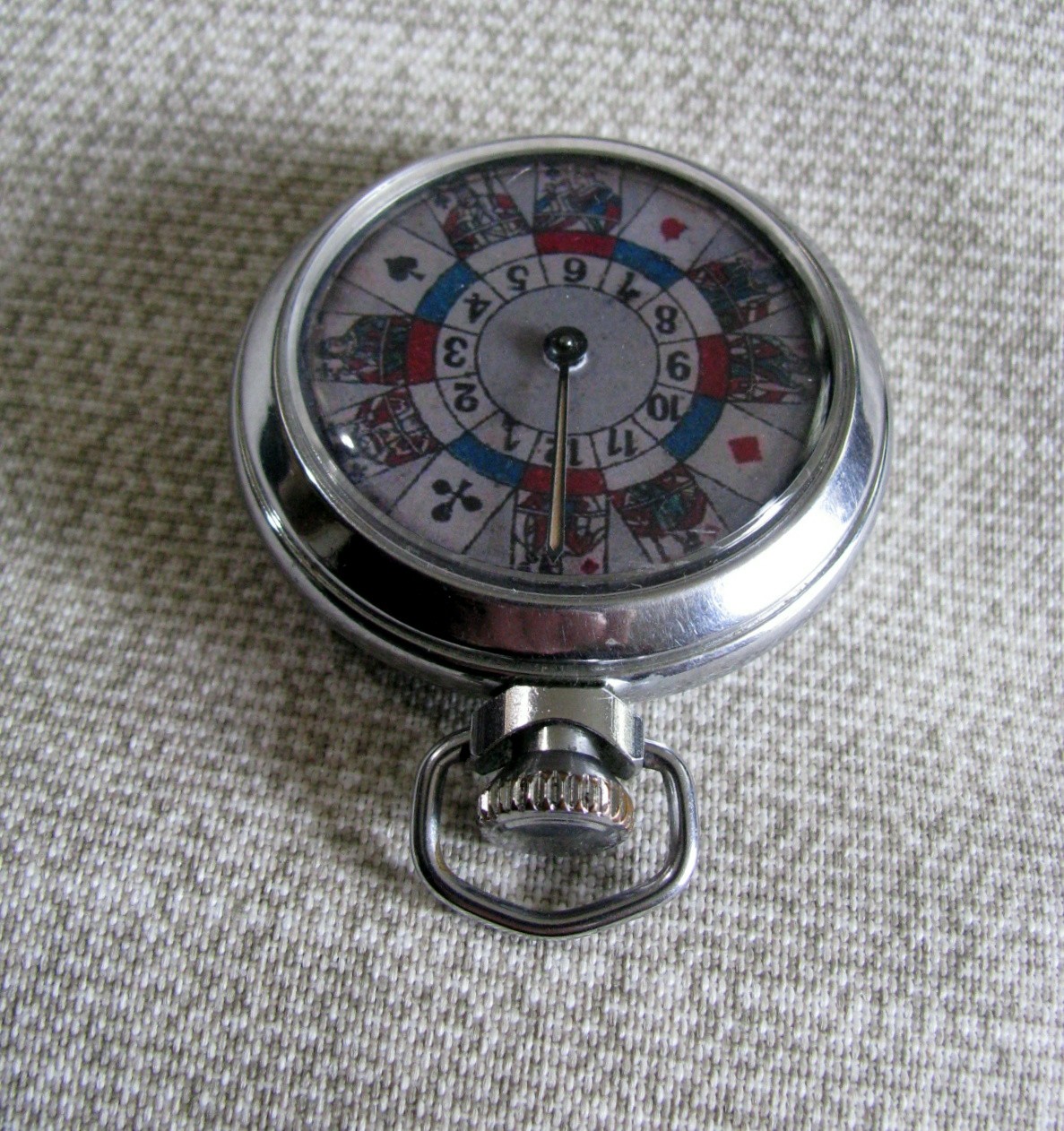 FINE VINTAGE POCKET WATCH ROULETTE CARD SUITS MECHANICAL GAMBLING DEVICE