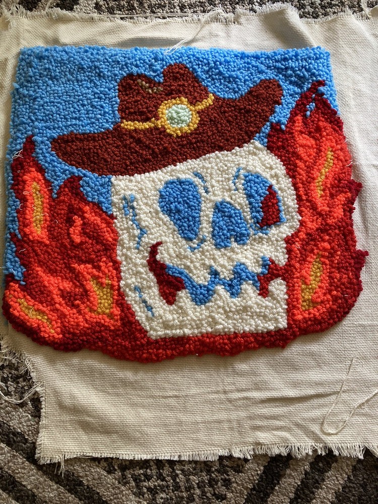 Punch Needle Design With Skull And Flames