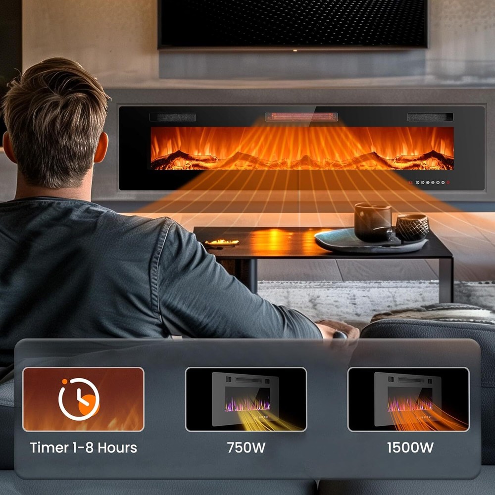 68 Inch Electric Fireplace Inserts, in-Wall Recessed & Wall Mounted,Remote&Timer