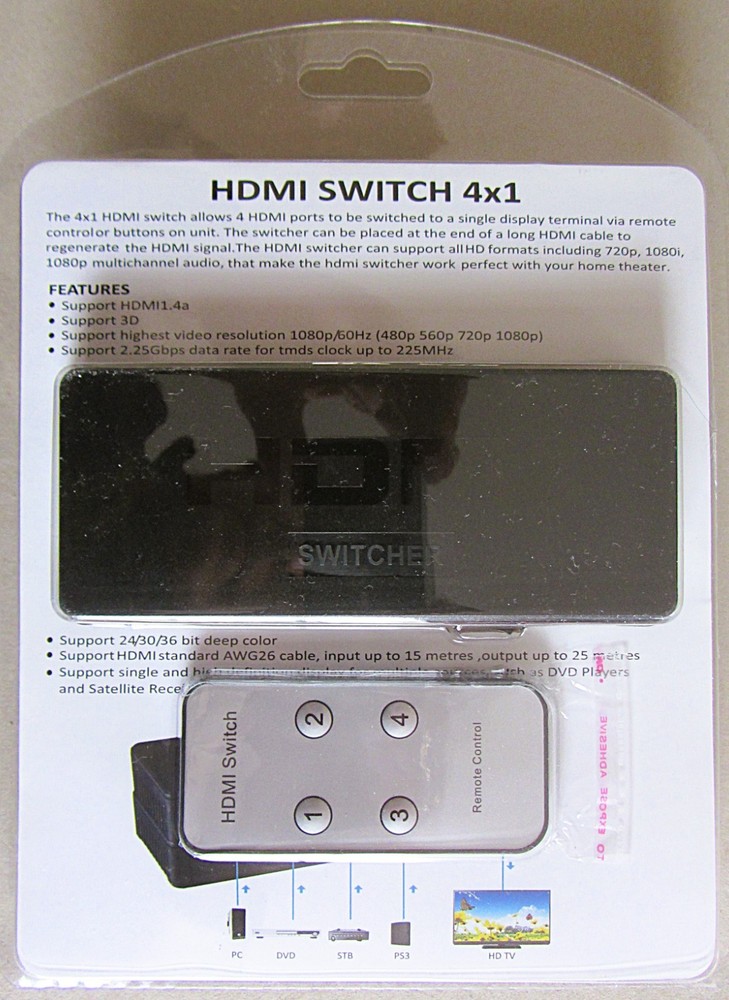NEW~A-TECH HDMI SWITCH 4x1 w/REMOTE & CABLE