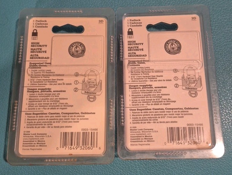 2 Master Lock Padlocks 3D Two Steel Strength Lock SEALED NEW Different Keys