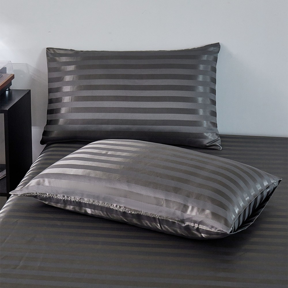 3/4 Piece Bed Sheet Set Striped Satin Silky Sheets Deep Pocket Wrinkle Resistant