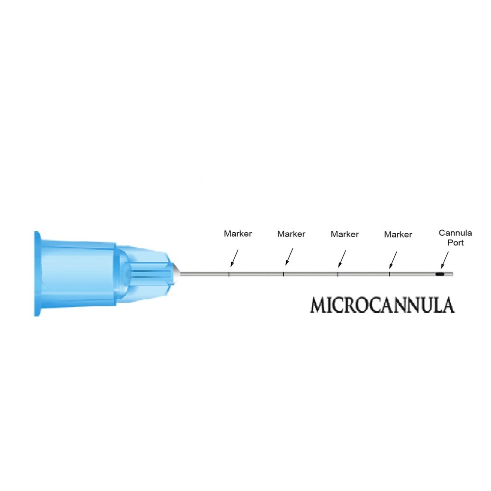 Micro Dermal Rounded Blunt-Tip Cannula Blue Dot Port side Indicator