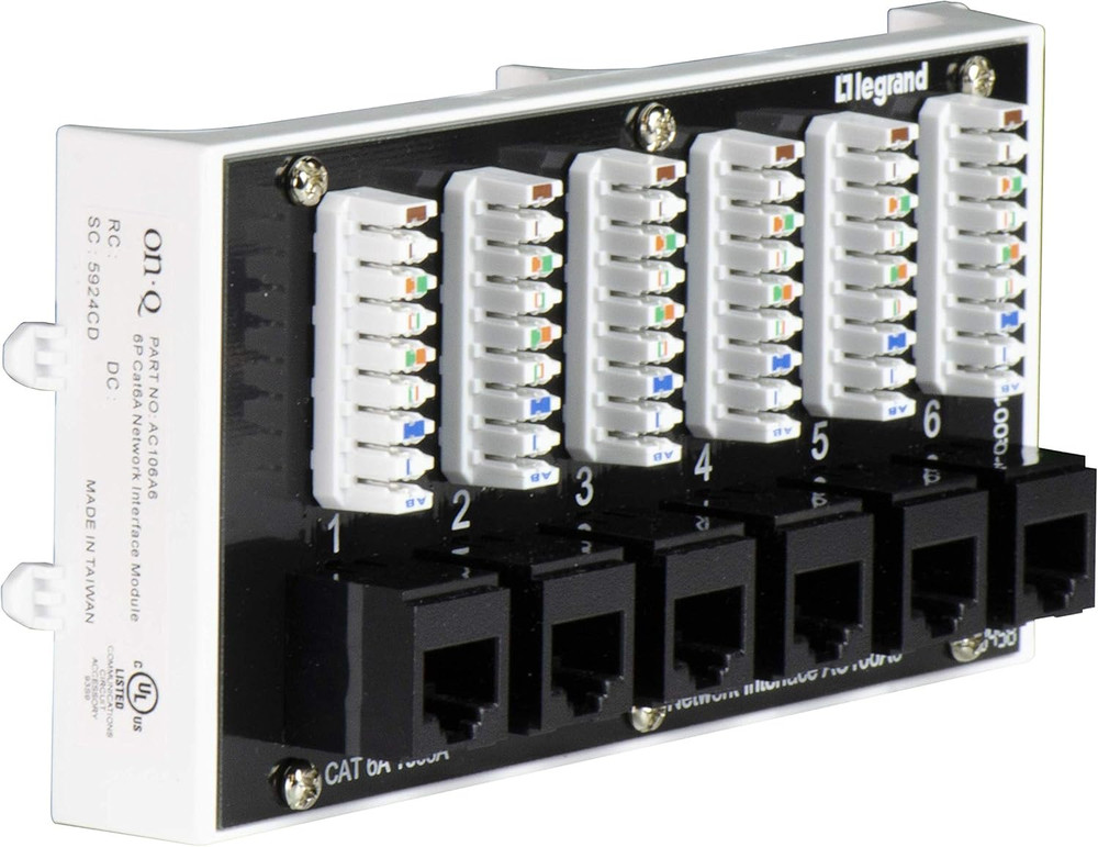 Legrand - Onq Home Theater Patch Panel, 6 Port Interface Module, Cat 6A Network