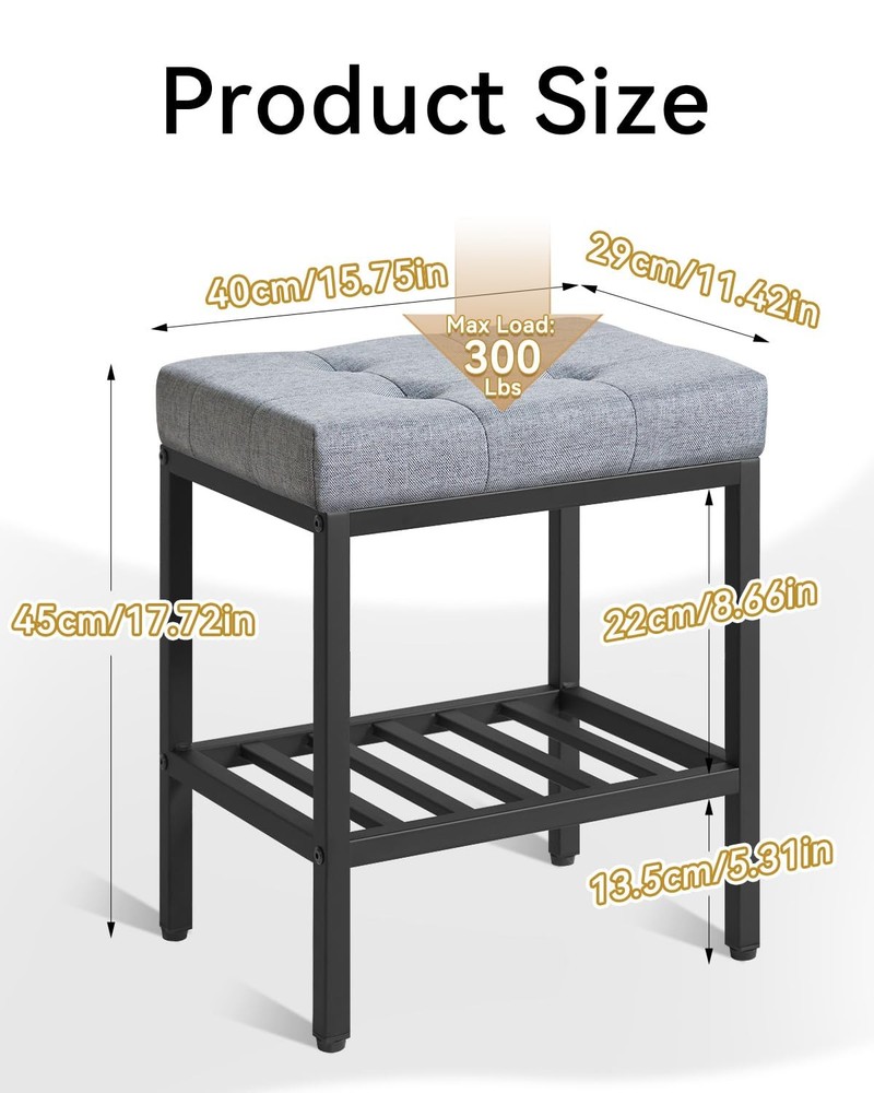 IBUYKE Rectangular Makeup Stool with Adjustable Feet and Storage Space, Footrest