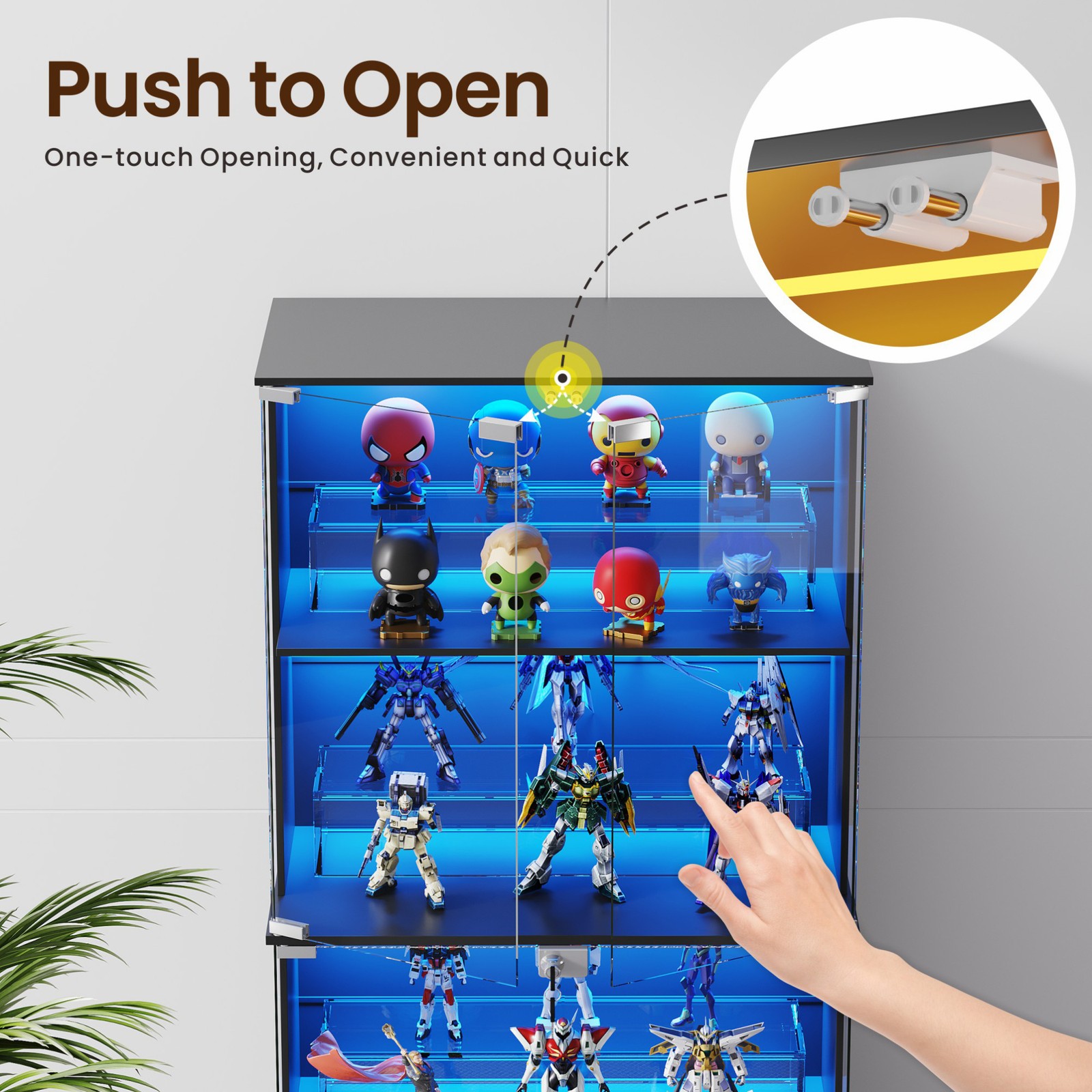 Display Cabinet with Glass Doors, Curio Cabinet with LED Lights for Collectibles