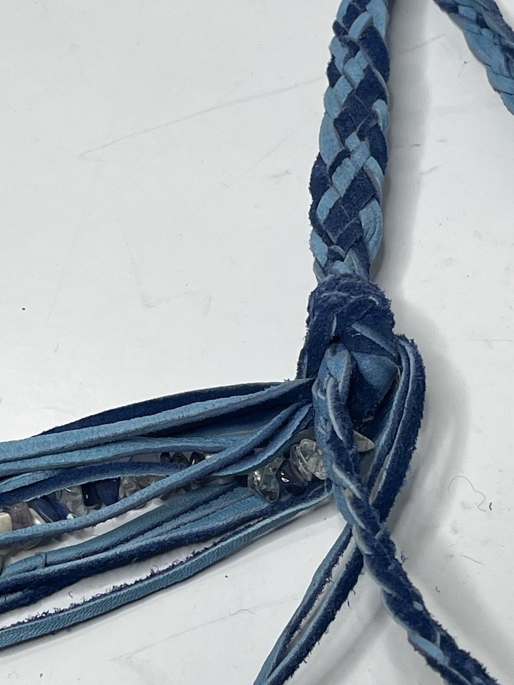 Handmade Obsidian Blue Braided Leather Strap Mental Eagle Windchime