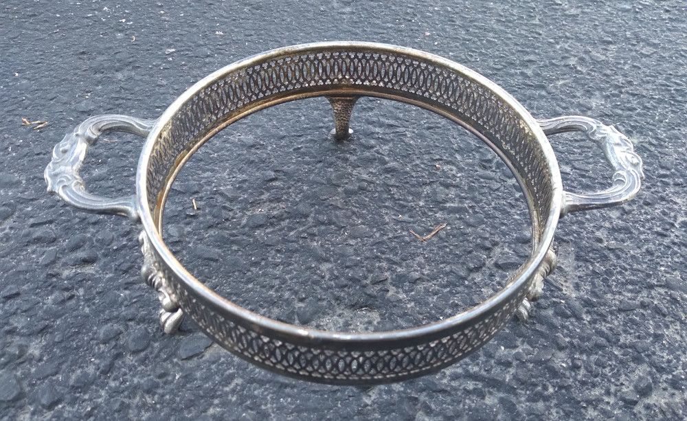 Vintage Silver Plate Footed Casserole Dish Holder 8 in Round