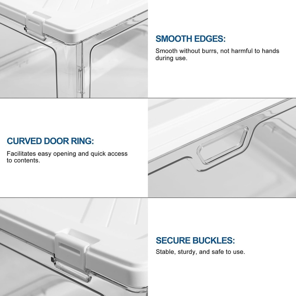 3-Pack Clear Stackable Storage Bins W/ Lids Magnetic Doors Open Front Foldable