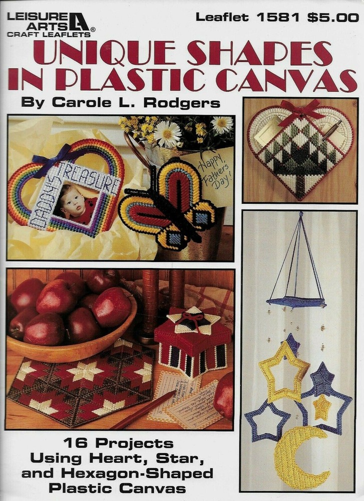 UNIQUE SHAPES COASTERS MOBILE VASE 16 DESIGNS PLASTIC CANVAS PATTERN BOOK