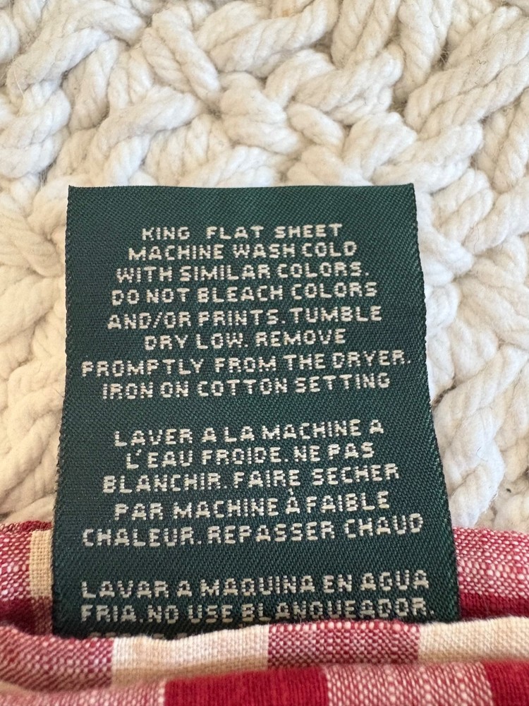 RALPH LAUREN COLD SPRING GINGHAM RED KING FLAT SHEET