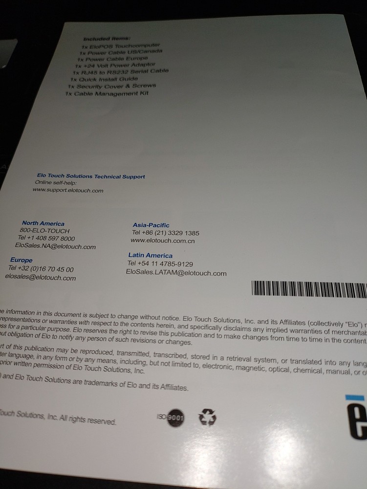 {eLo} Quick Installation Guide for the [EloPOS] All-in-One TouchComputer