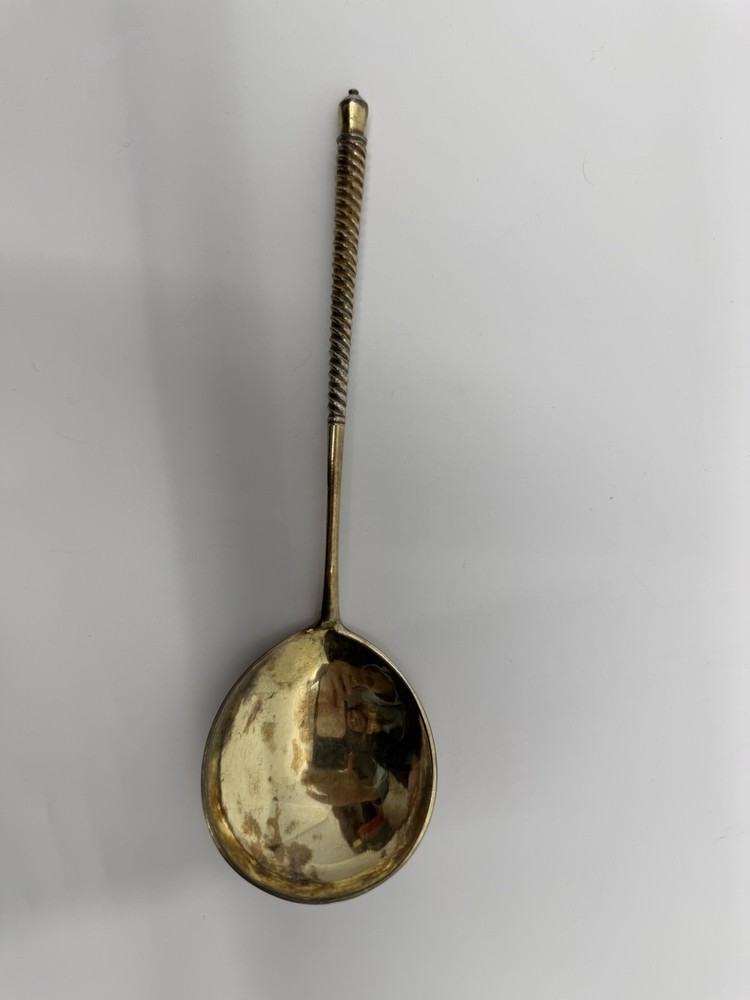 Russian Silver Engraved Spoon 84 Silver With Twisted Handle