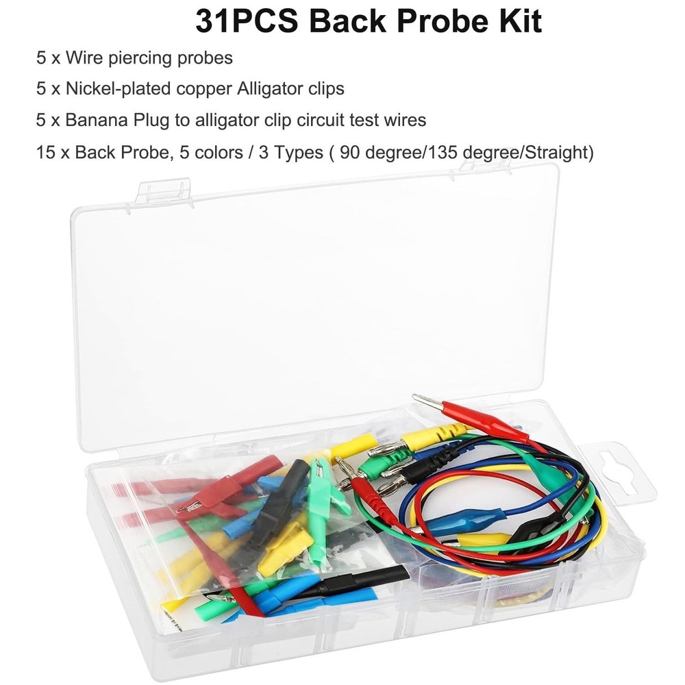 Comprehensive 31PCS Testing Kit: Back Probes, Clips & Leads for All Applications