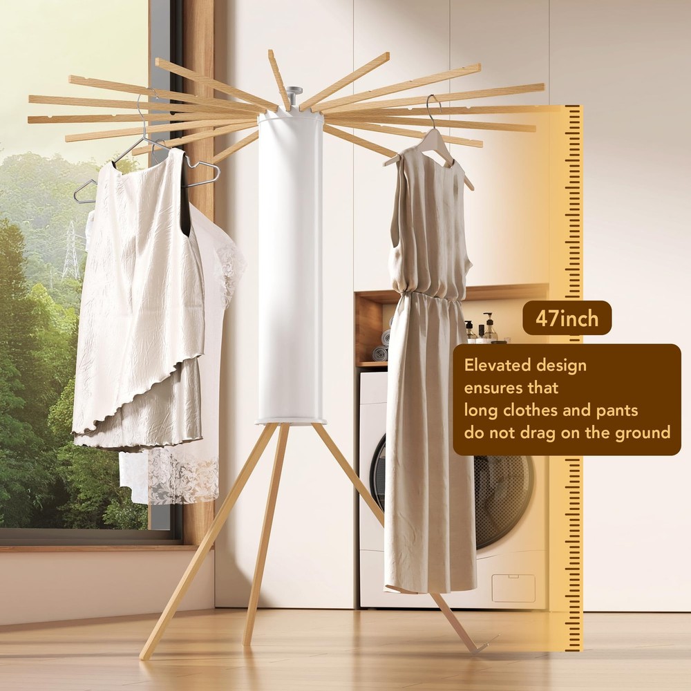 Foldable Tripod Clothes Drying Rack,Beechwood & Portable Laundry Stand, Space...