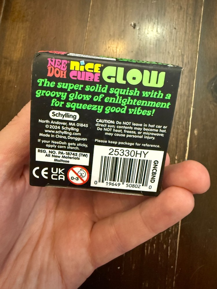 PURPLE Schylling NeeDoh Nice Cube Glow in Dark Solid Squish Cube AUTHENTIC